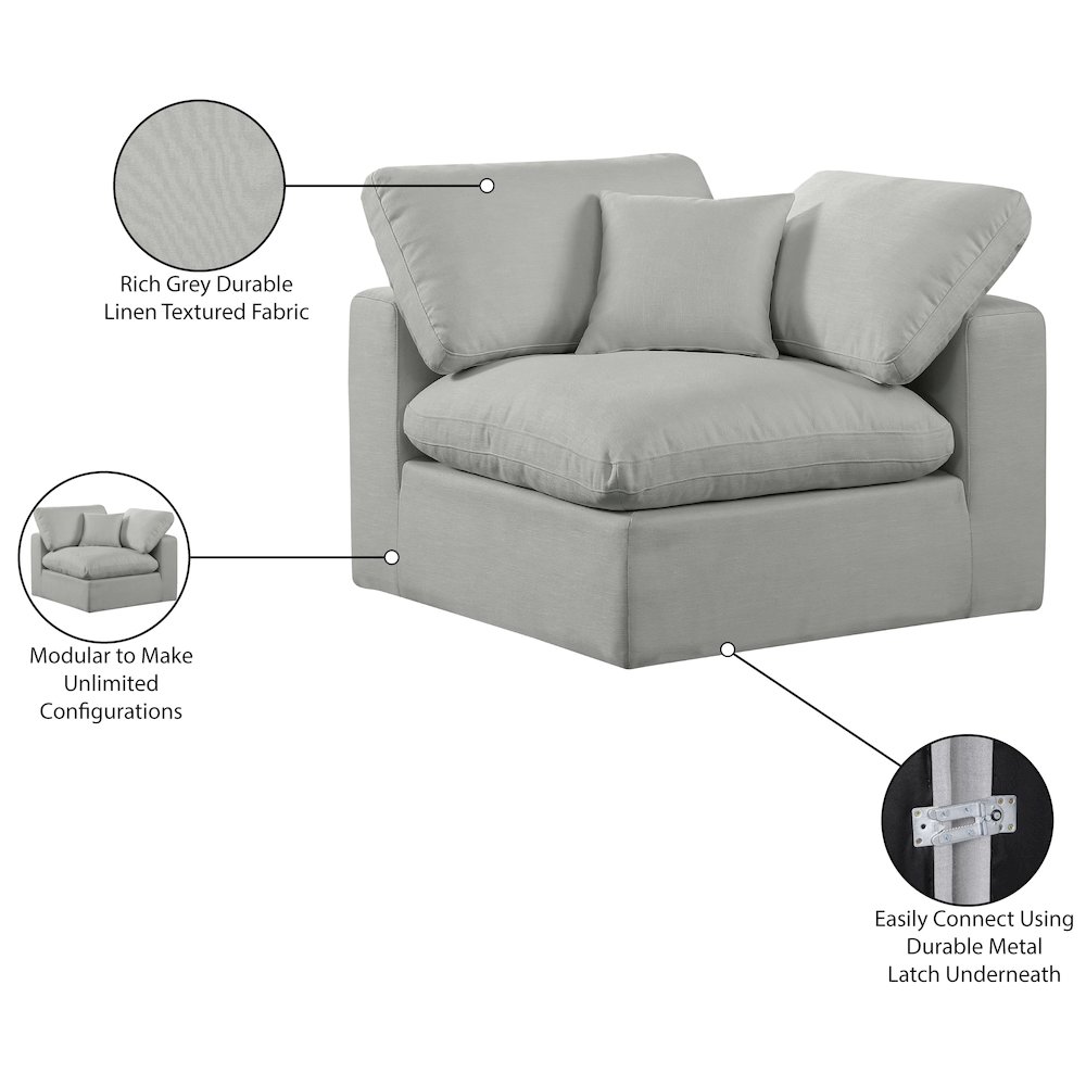 Comfy Grey Linen Textured Fabric Modular Corner Chair. Picture 9