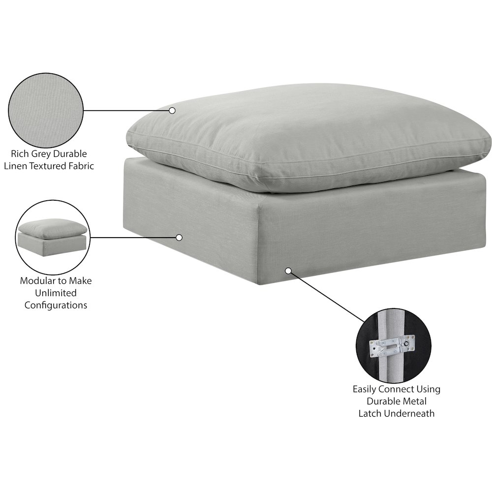 Comfy Grey Linen Textured Fabric Modular Ottoman. Picture 6