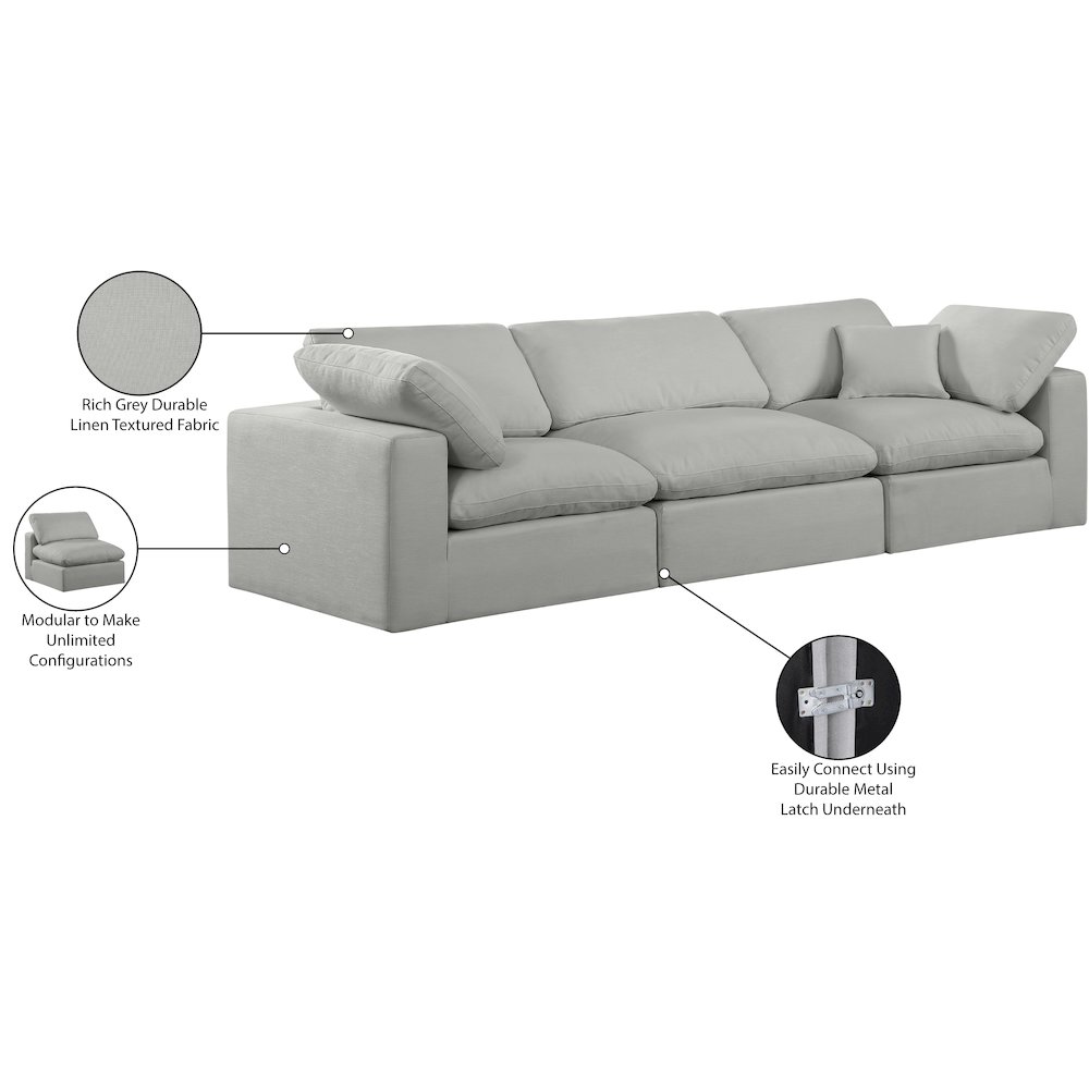 Comfy Grey Linen Textured Fabric Modular Sofa. Picture 10
