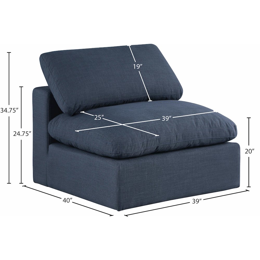 Comfy Navy Linen Textured Fabric Modular Armless Chair. Picture 9