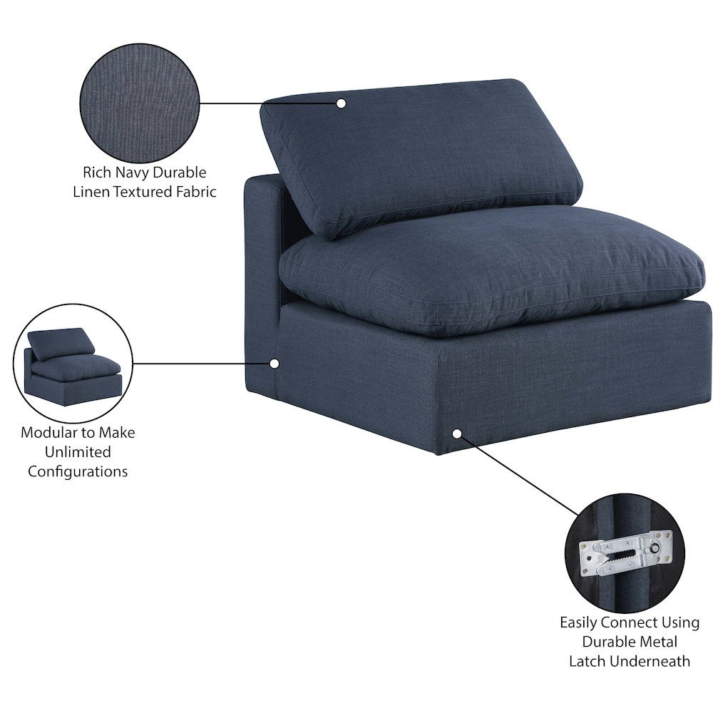 Comfy Navy Linen Textured Fabric Modular Armless Chair. Picture 10