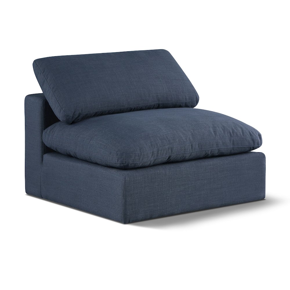 Comfy Navy Linen Textured Fabric Modular Armless Chair. Picture 1