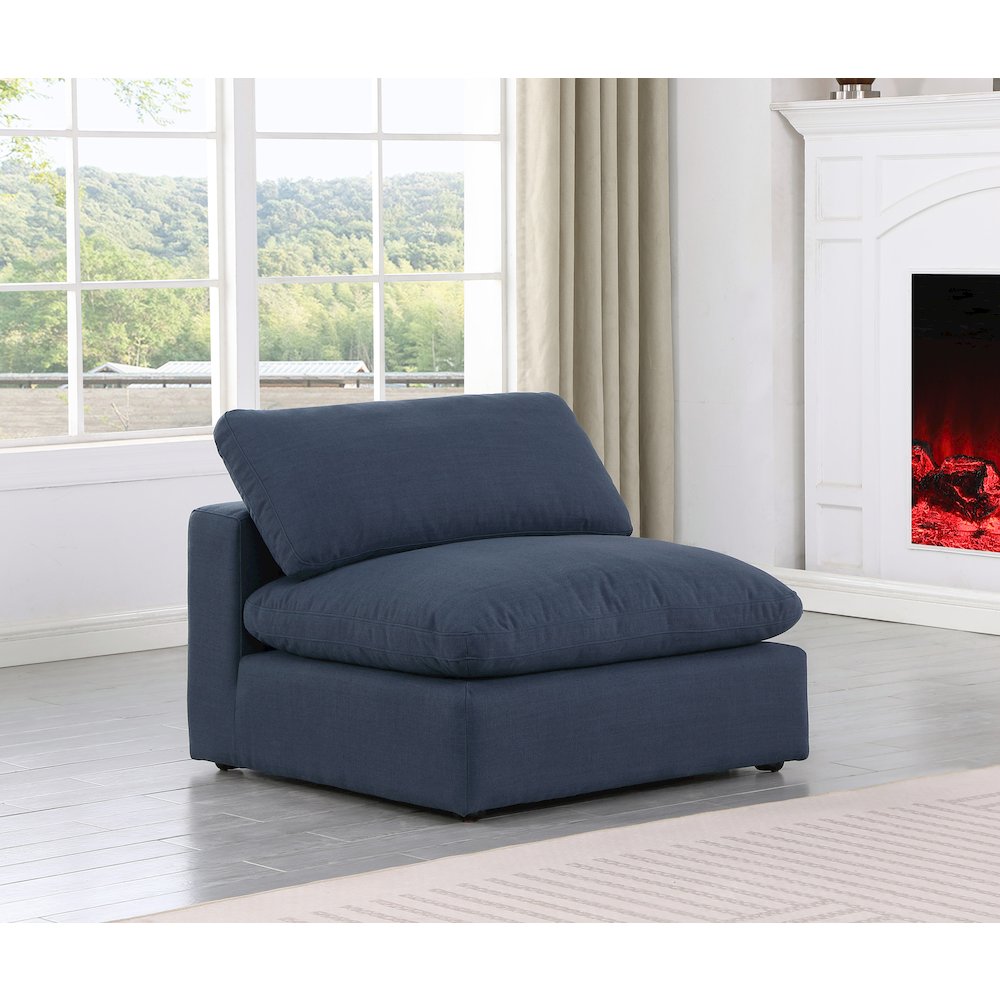 Comfy Navy Linen Textured Fabric Modular Armless Chair. Picture 2