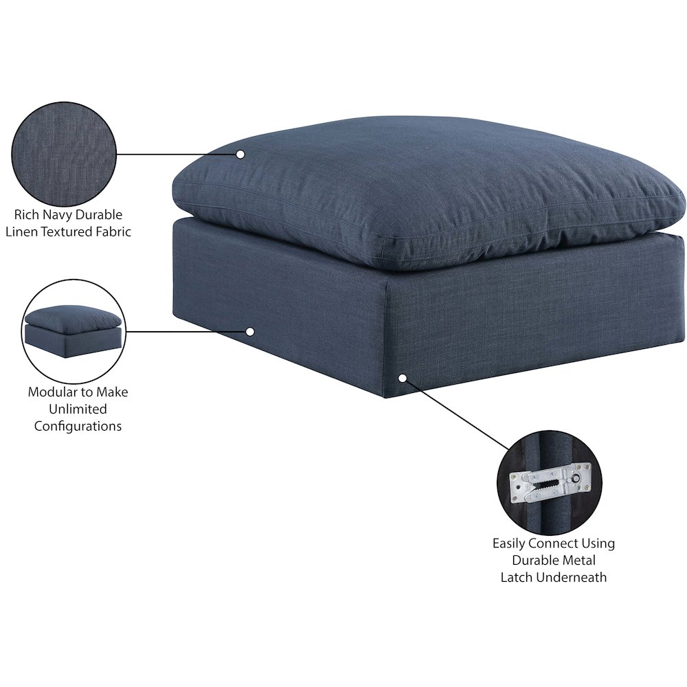 Comfy Navy Linen Textured Fabric Modular Ottoman. Picture 6