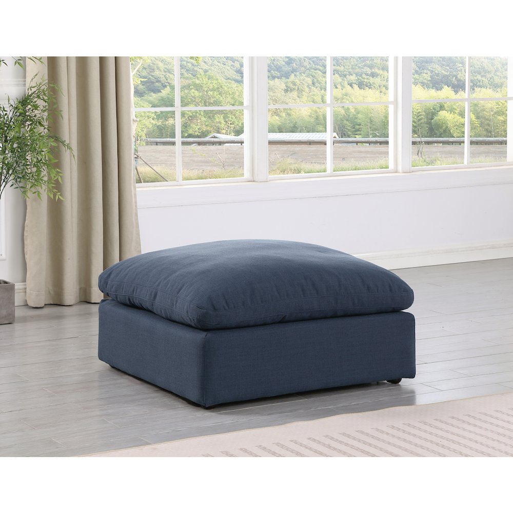 Comfy Navy Linen Textured Fabric Modular Ottoman. Picture 2