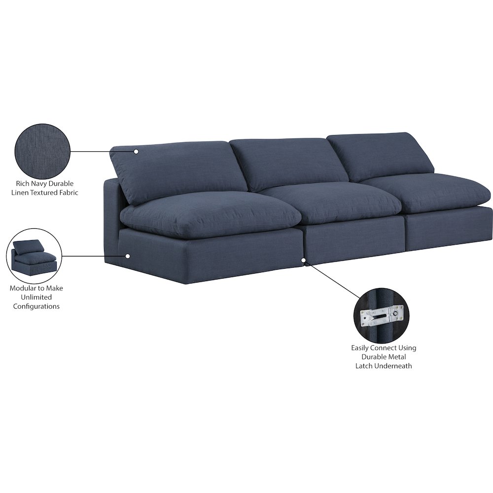 Comfy Navy Linen Textured Fabric Modular Sofa. Picture 10
