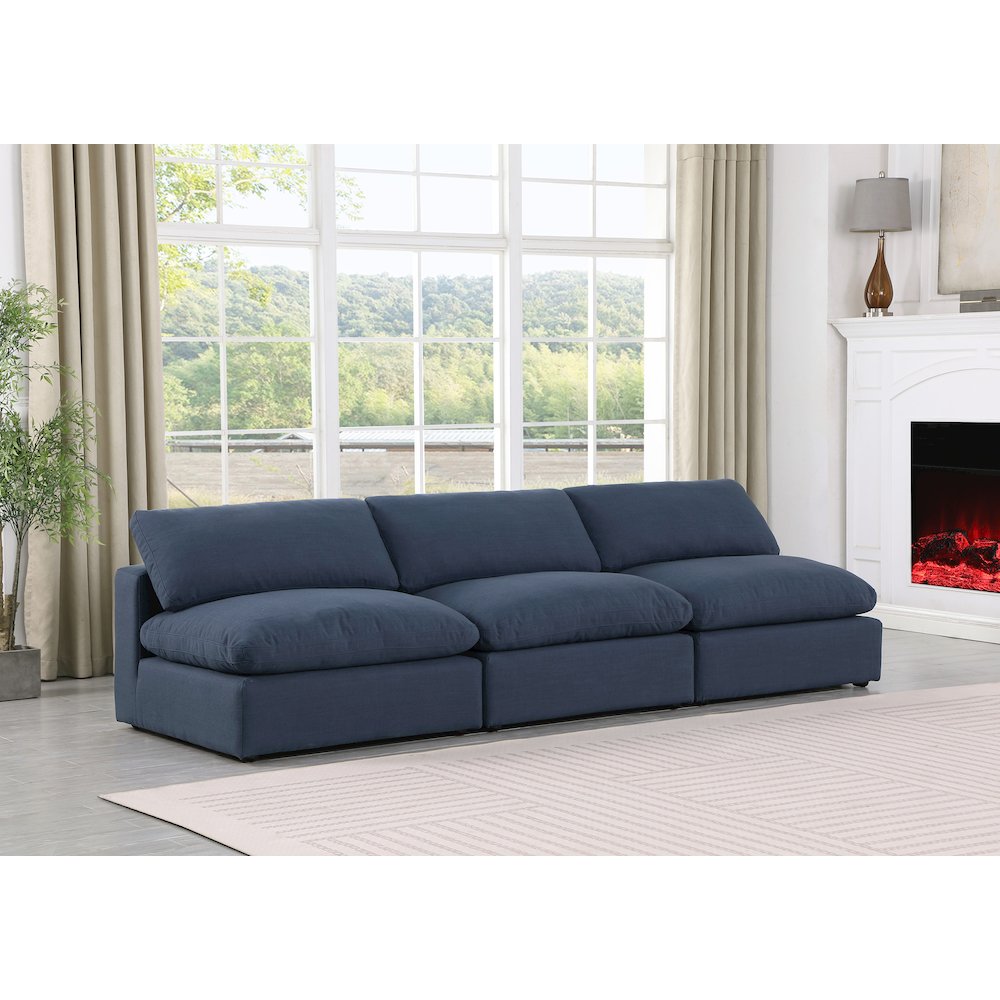 Comfy Navy Linen Textured Fabric Modular Sofa. Picture 2