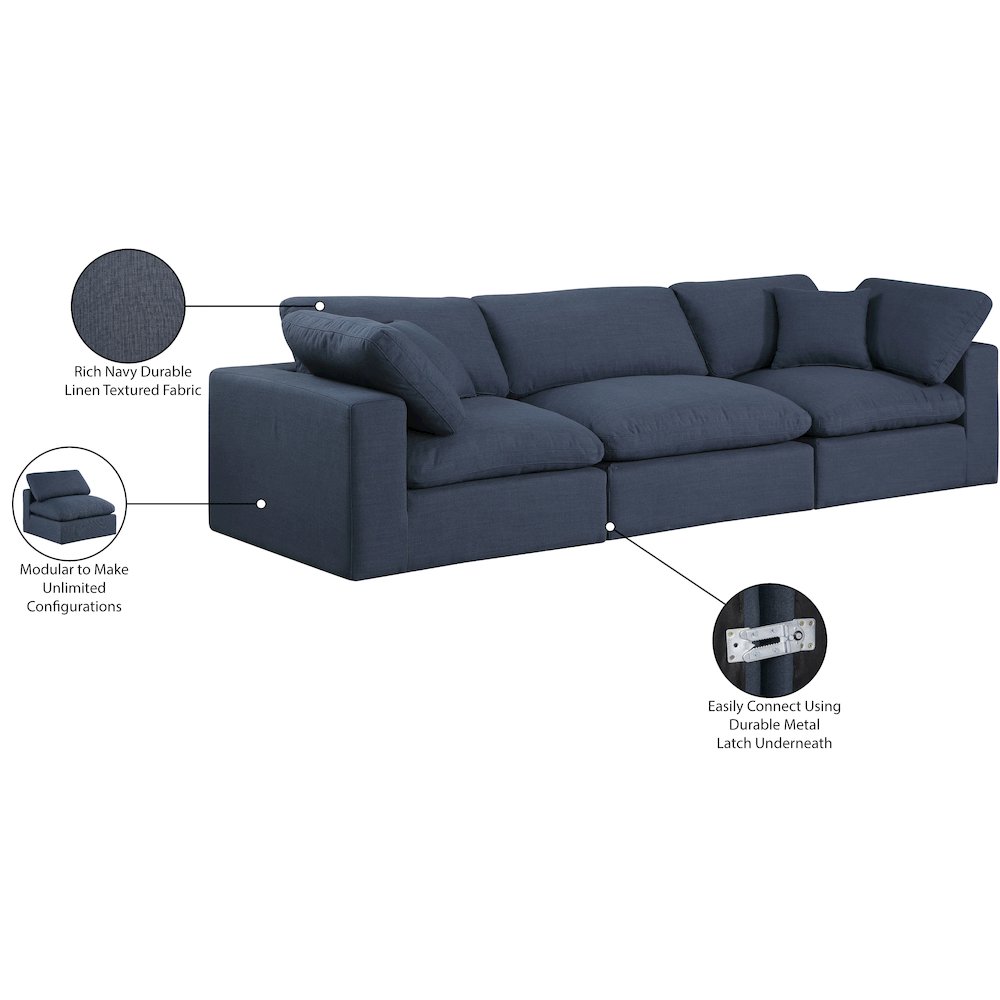 Comfy Navy Linen Textured Fabric Modular Sofa. Picture 10