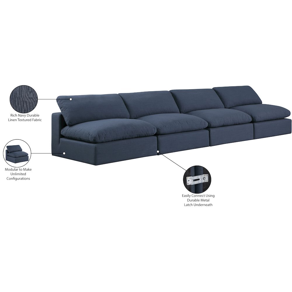 Comfy Navy Linen Textured Fabric Modular Sofa. Picture 10