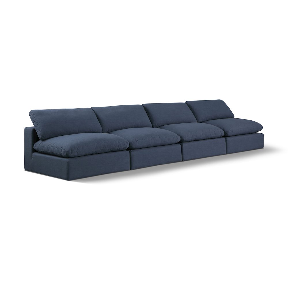 Comfy Navy Linen Textured Fabric Modular Sofa. Picture 1