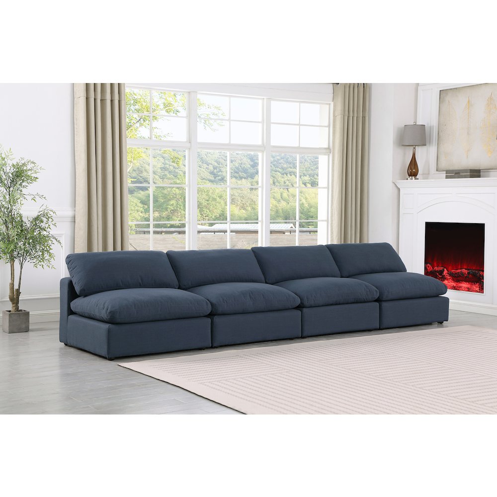 Comfy Navy Linen Textured Fabric Modular Sofa. Picture 2