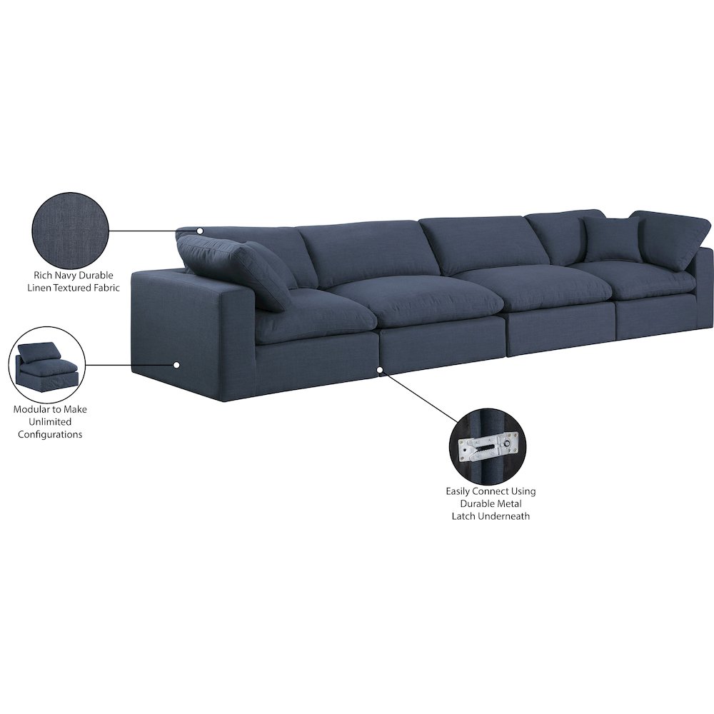 Comfy Navy Linen Textured Fabric Modular Sofa. Picture 10