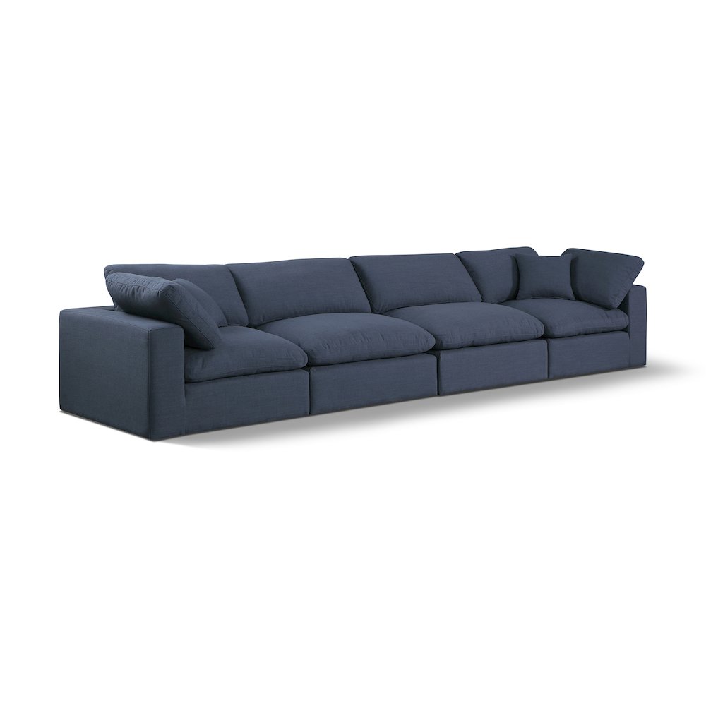 Comfy Navy Linen Textured Fabric Modular Sofa. Picture 1
