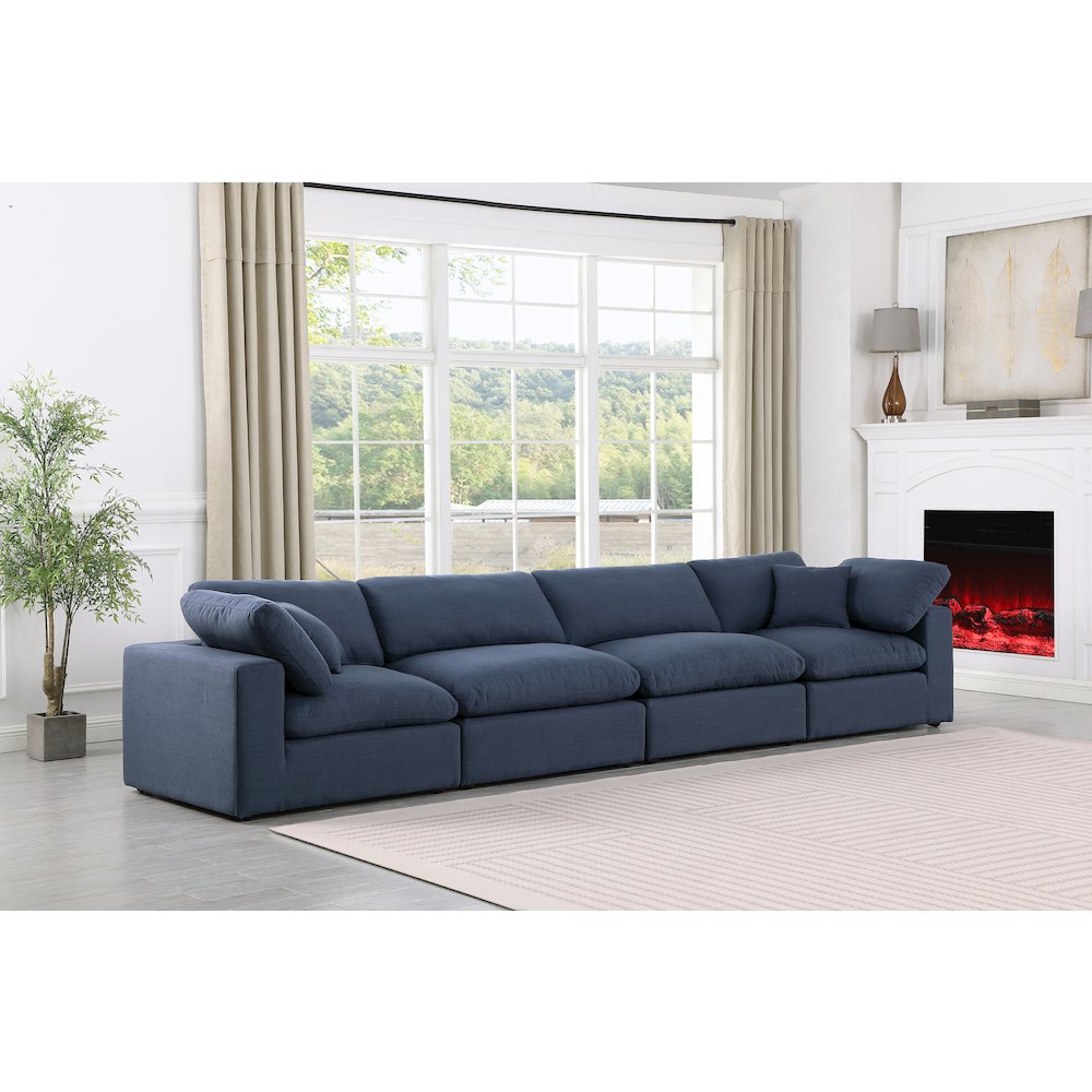 Comfy Navy Linen Textured Fabric Modular Sofa. Picture 2