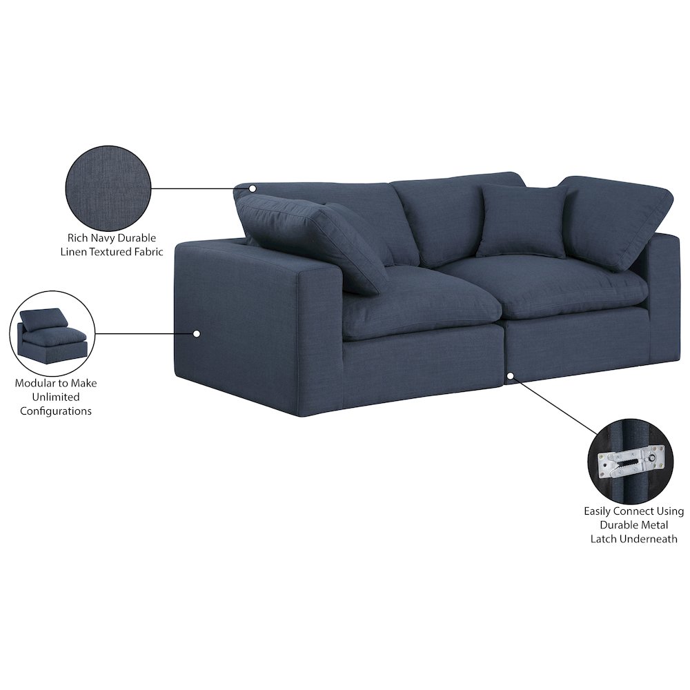 Comfy Navy Linen Textured Fabric Modular Sofa. Picture 10