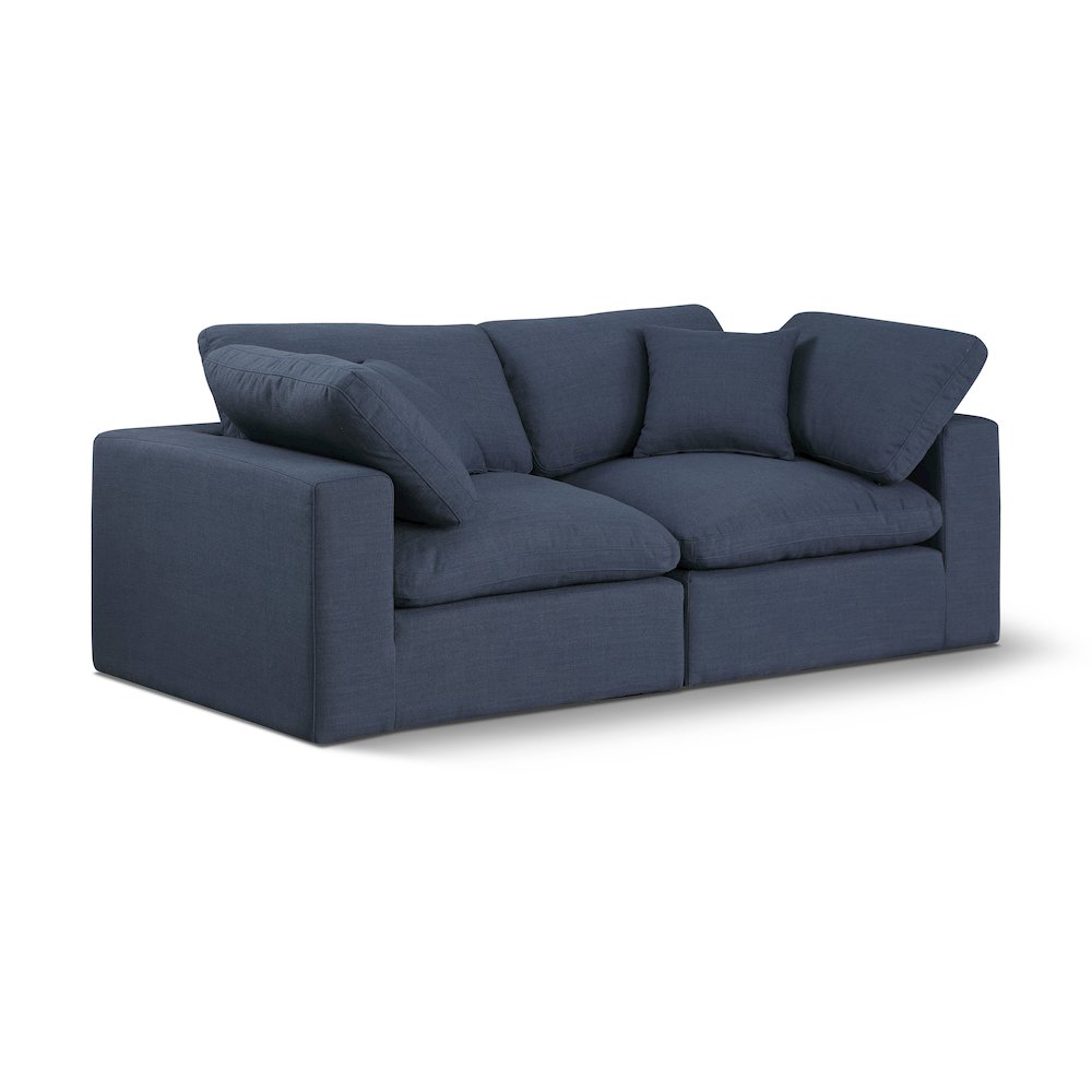 Comfy Navy Linen Textured Fabric Modular Sofa. Picture 1