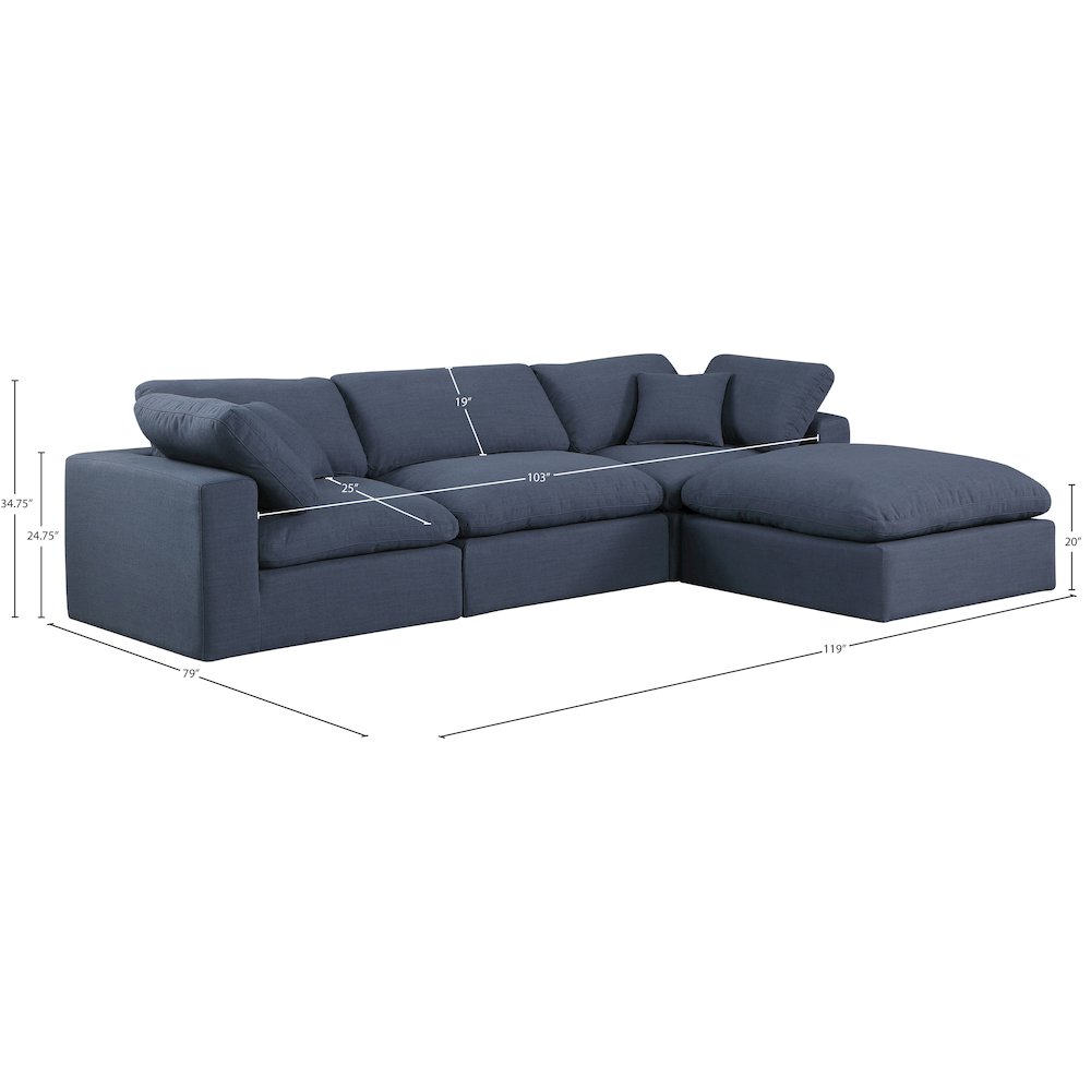 Comfy Navy Linen Textured Fabric Modular Sectional. Picture 15