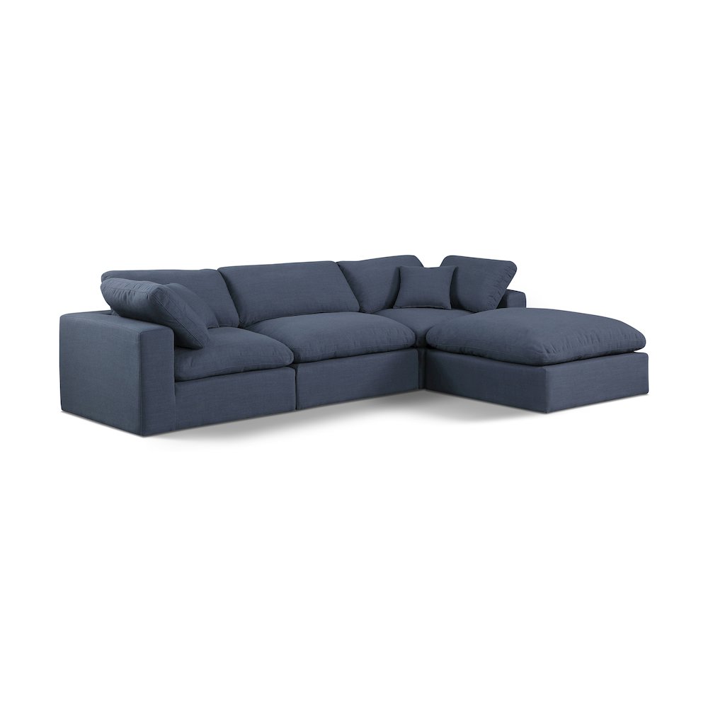 Comfy Navy Linen Textured Fabric Modular Sectional. Picture 1