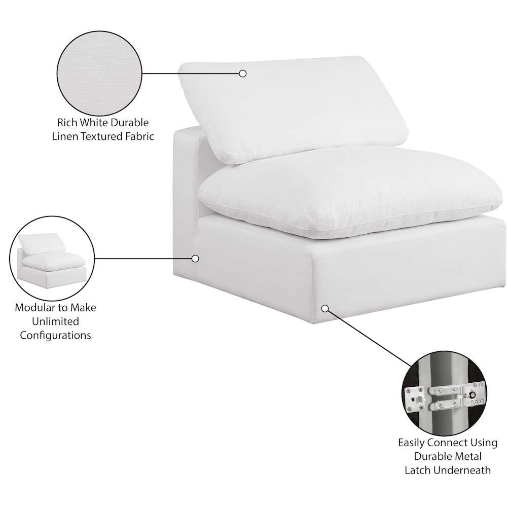 Comfy White Linen Textured Fabric Modular Armless Chair. Picture 10