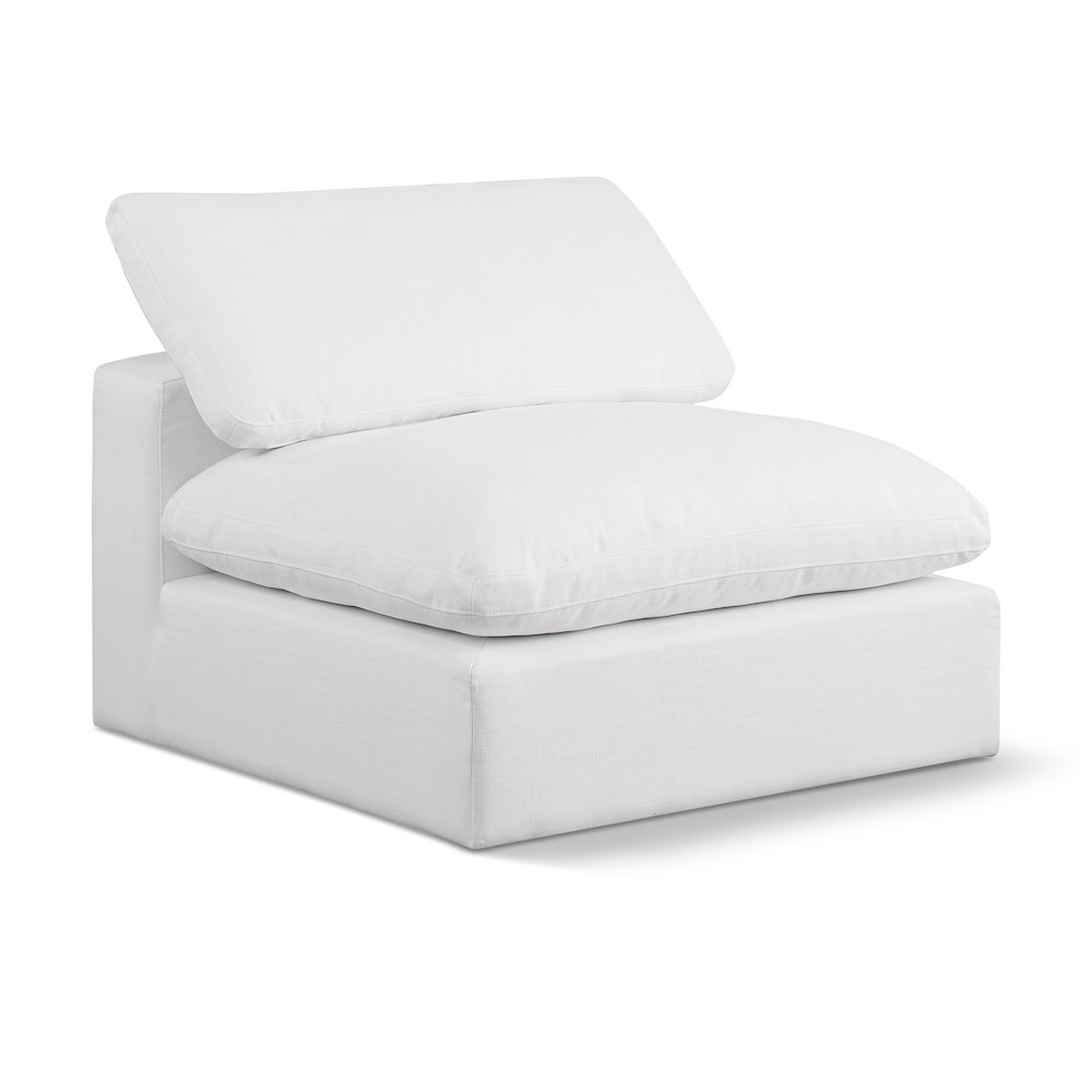 Comfy White Linen Textured Fabric Modular Armless Chair. Picture 1