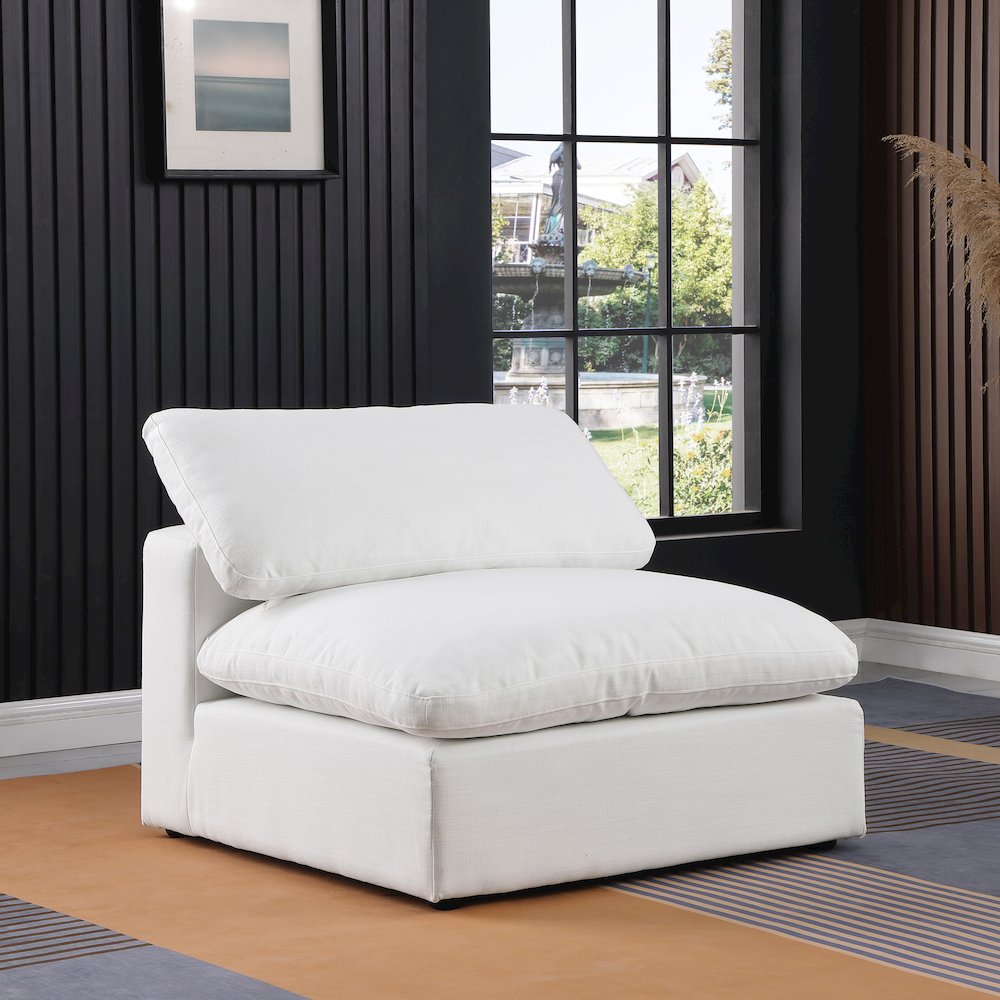 Comfy White Linen Textured Fabric Modular Armless Chair. Picture 2