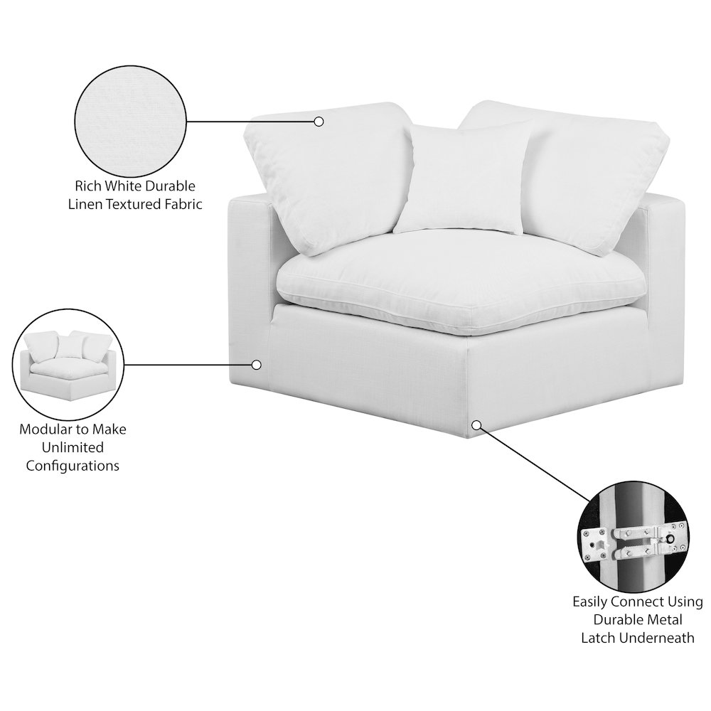 Comfy White Linen Textured Fabric Modular Corner Chair. Picture 9