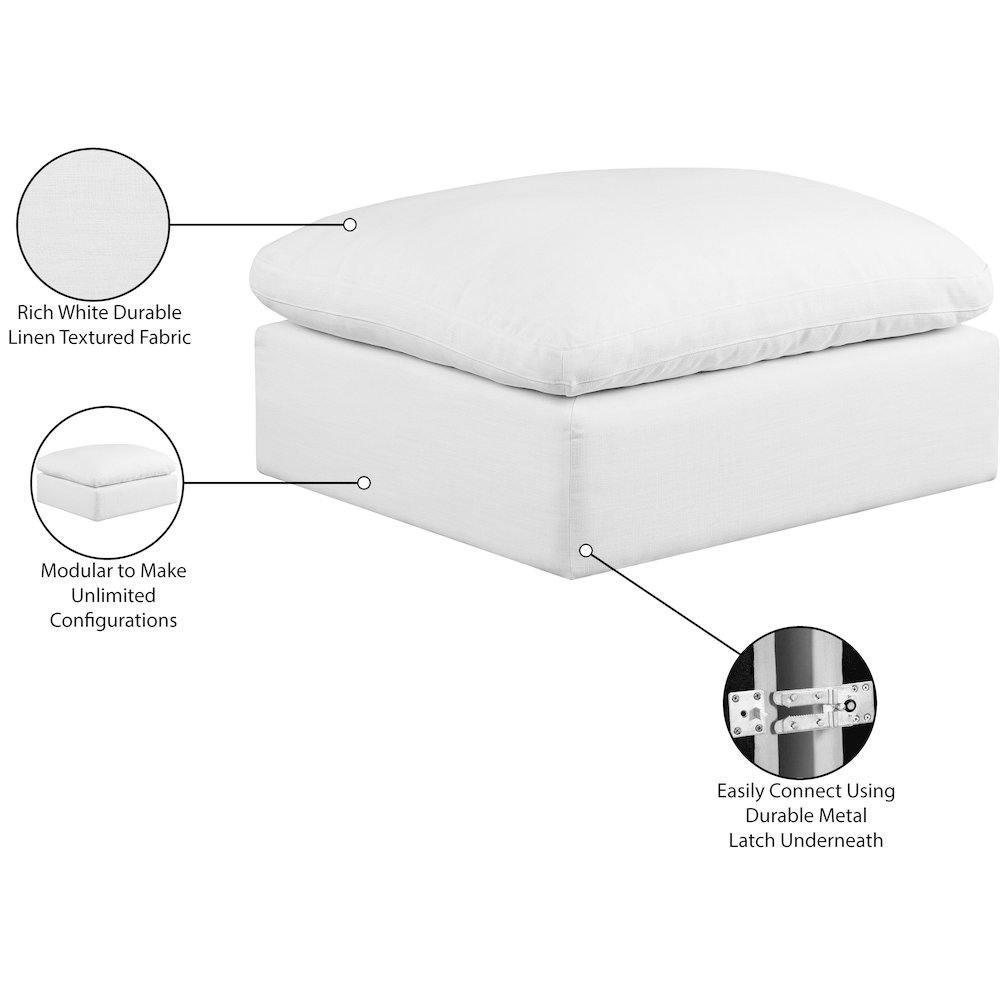 Comfy White Linen Textured Fabric Modular Ottoman. Picture 6