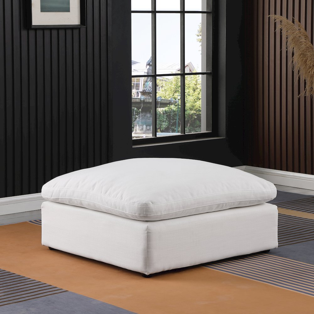 Comfy White Linen Textured Fabric Modular Ottoman. Picture 2