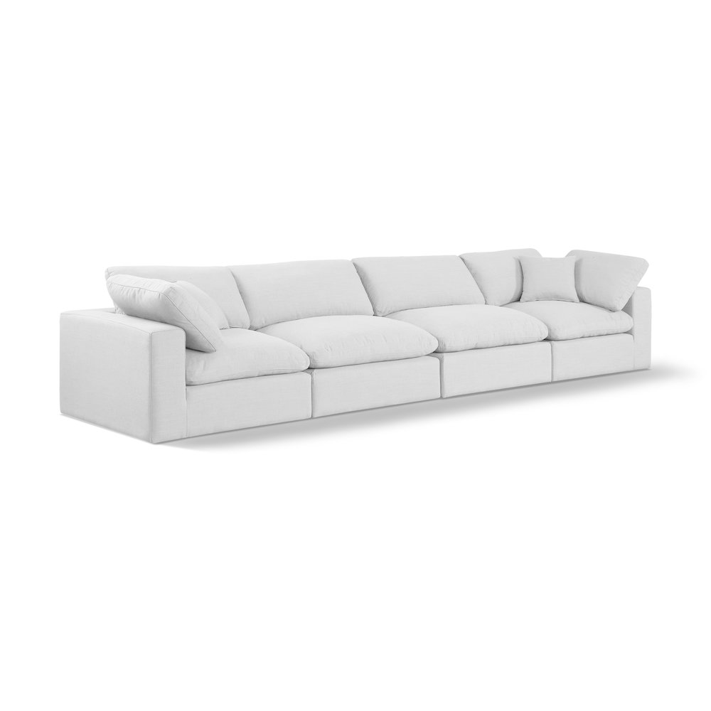 Comfy White Linen Textured Fabric Modular Sofa. Picture 1