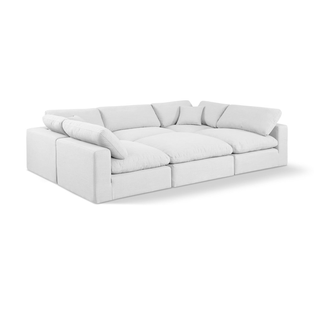 Comfy White Linen Textured Fabric Modular Sectional. Picture 1