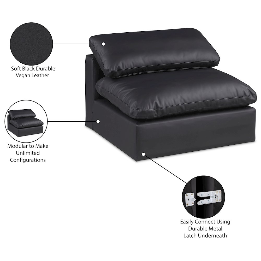 Comfy Black Vegan Leather Modular Armless Chair. Picture 11