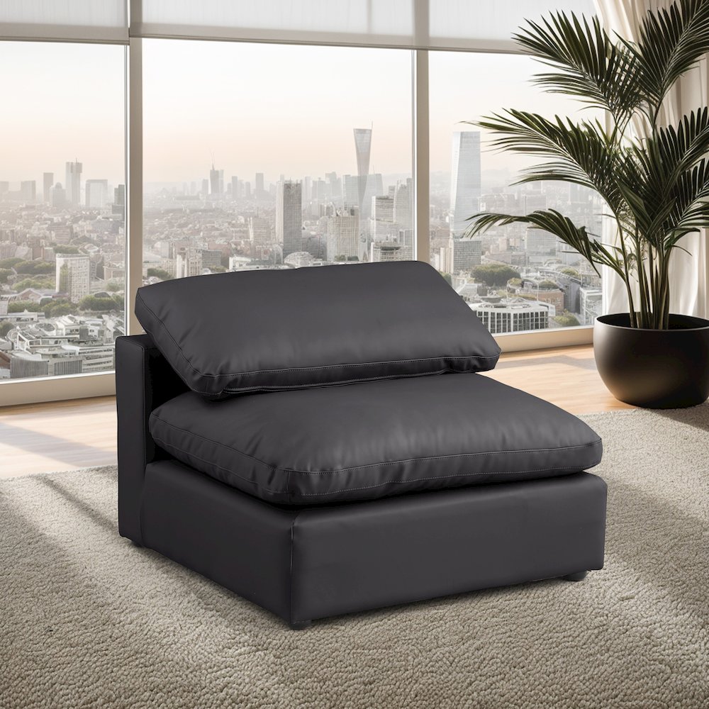 Comfy Black Vegan Leather Modular Armless Chair. Picture 2