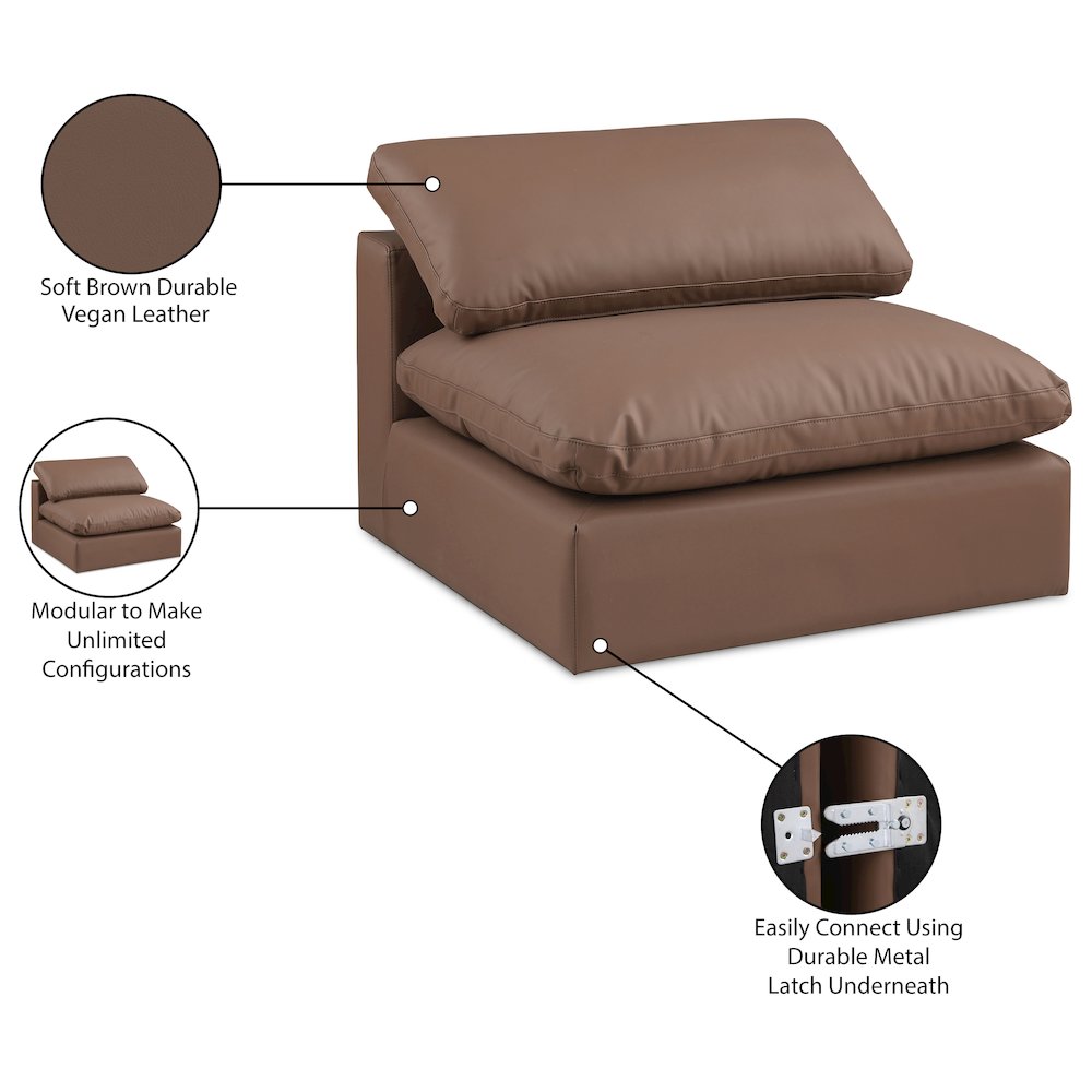 Comfy Brown Vegan Leather Modular Armless Chair. Picture 11