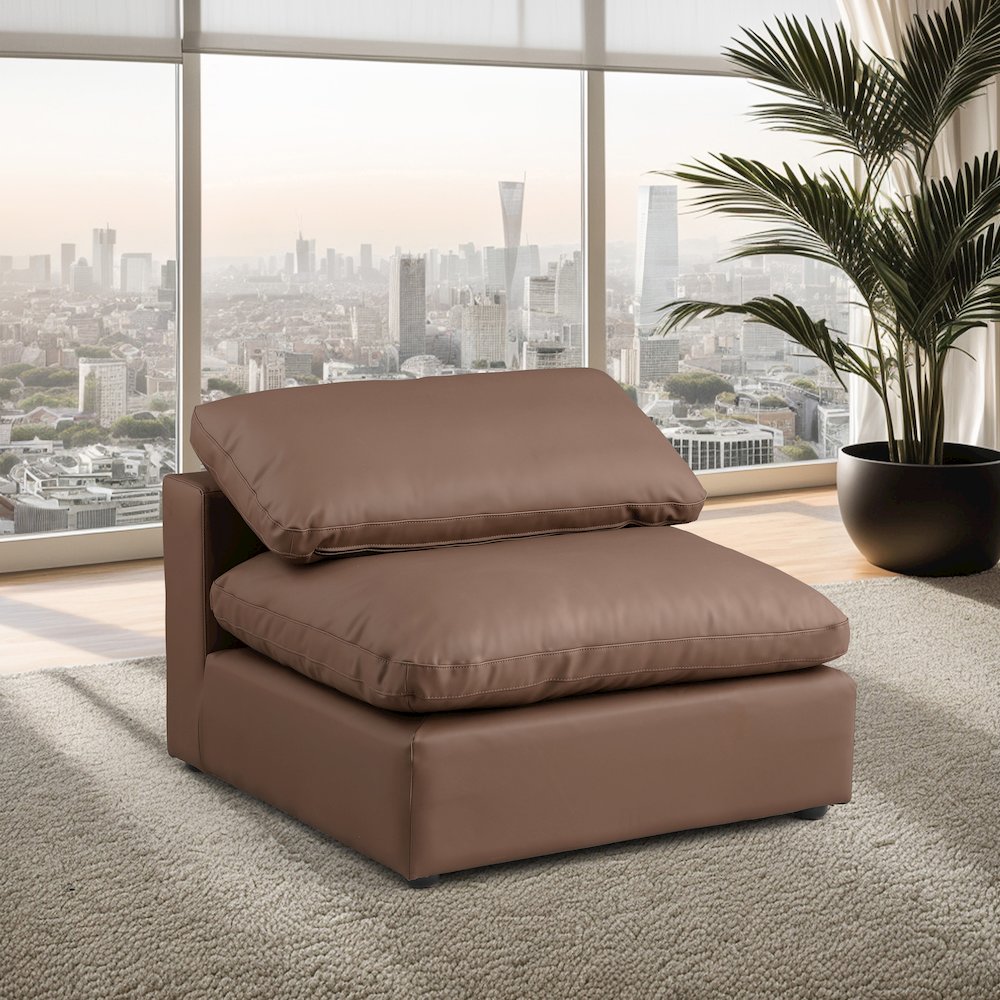 Comfy Brown Vegan Leather Modular Armless Chair. Picture 2