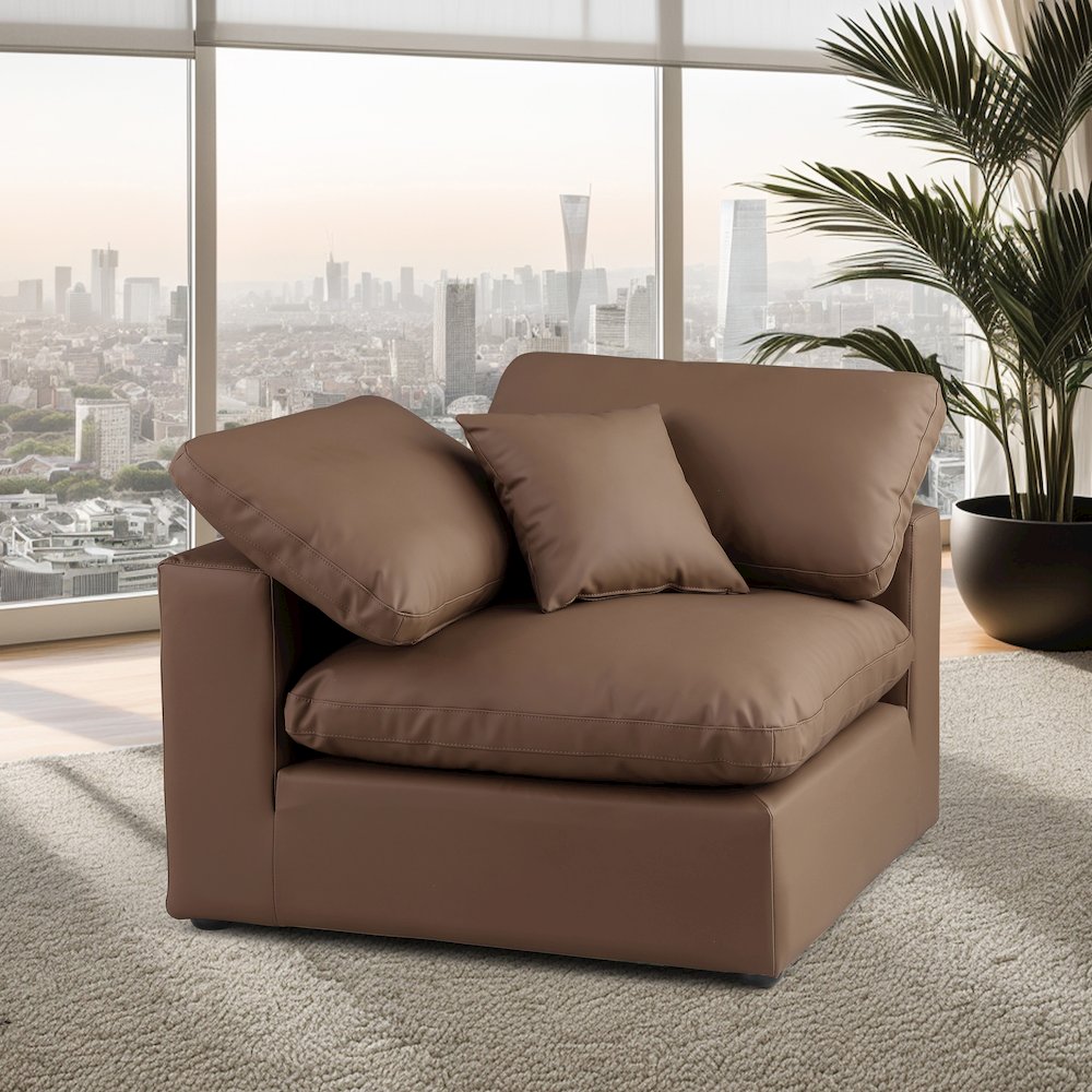 Comfy Brown Vegan Leather Modular Corner Chair. Picture 11