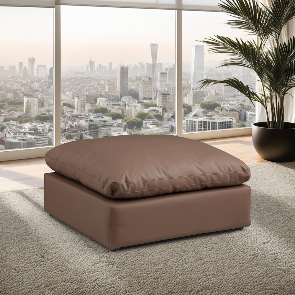 Comfy Brown Vegan Leather Modular Ottoman. Picture 2
