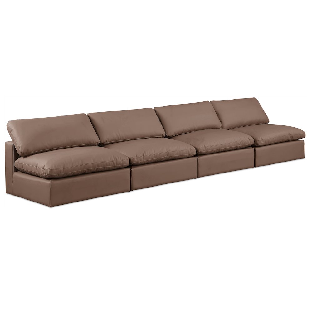 Comfy Brown Vegan Leather Modular Sofa. Picture 1