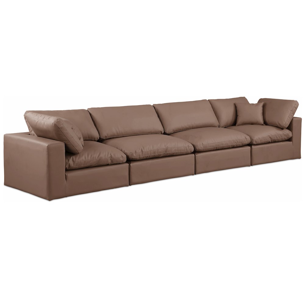 Comfy Brown Vegan Leather Modular Sofa. Picture 1
