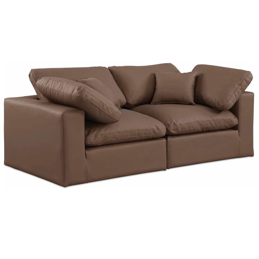 Comfy Brown Vegan Leather Modular Sofa. Picture 1