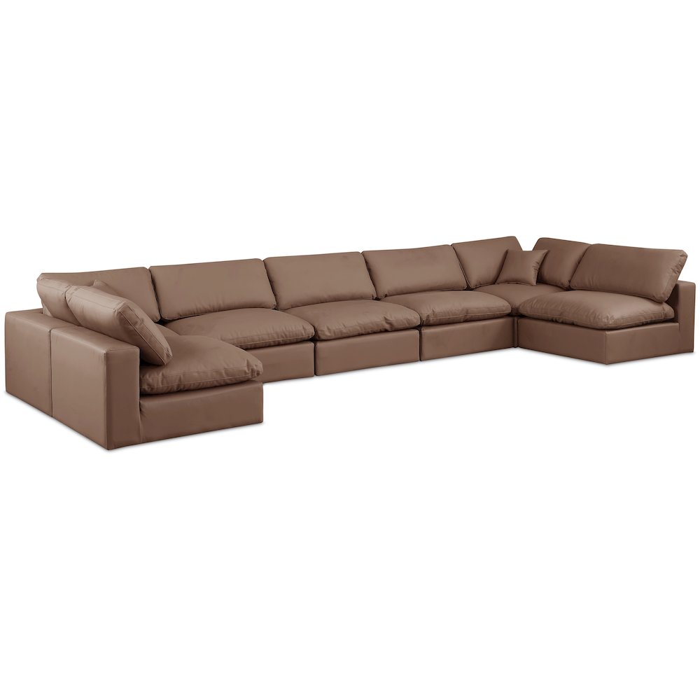 Comfy Brown Vegan Leather Modular Sectional. Picture 1