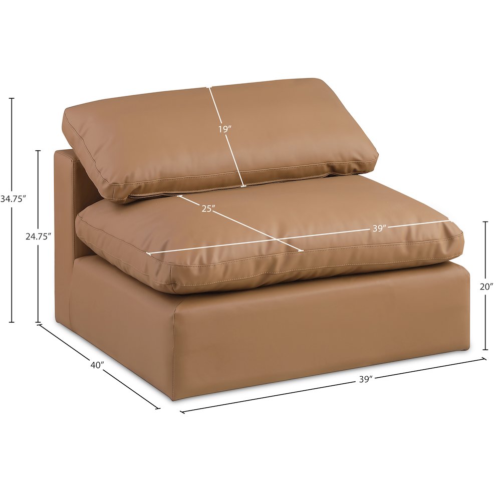 Comfy Cognac Vegan Leather Modular Armless Chair. Picture 10