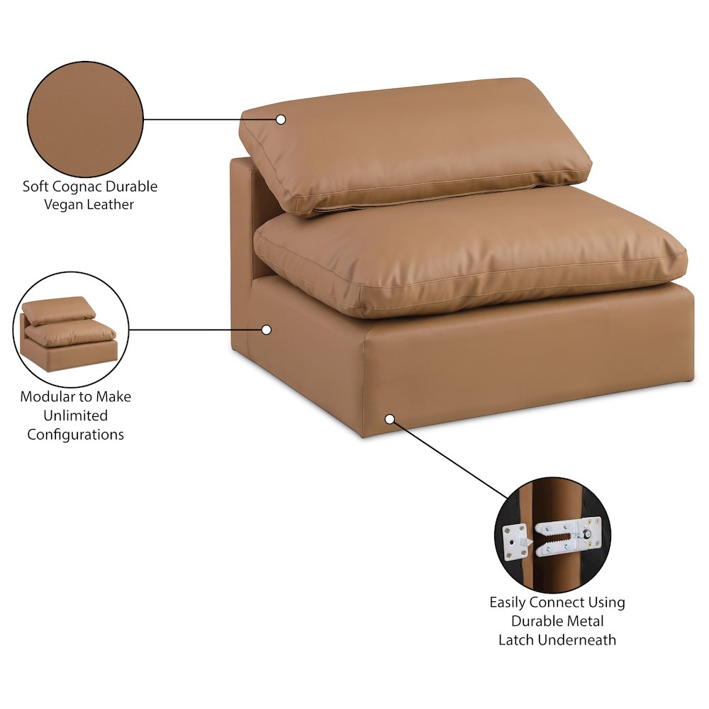Comfy Cognac Vegan Leather Modular Armless Chair. Picture 11
