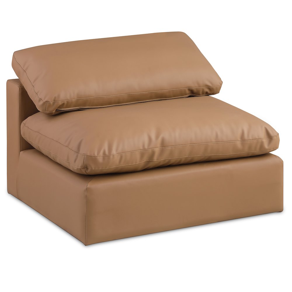 Comfy Cognac Vegan Leather Modular Armless Chair. Picture 1