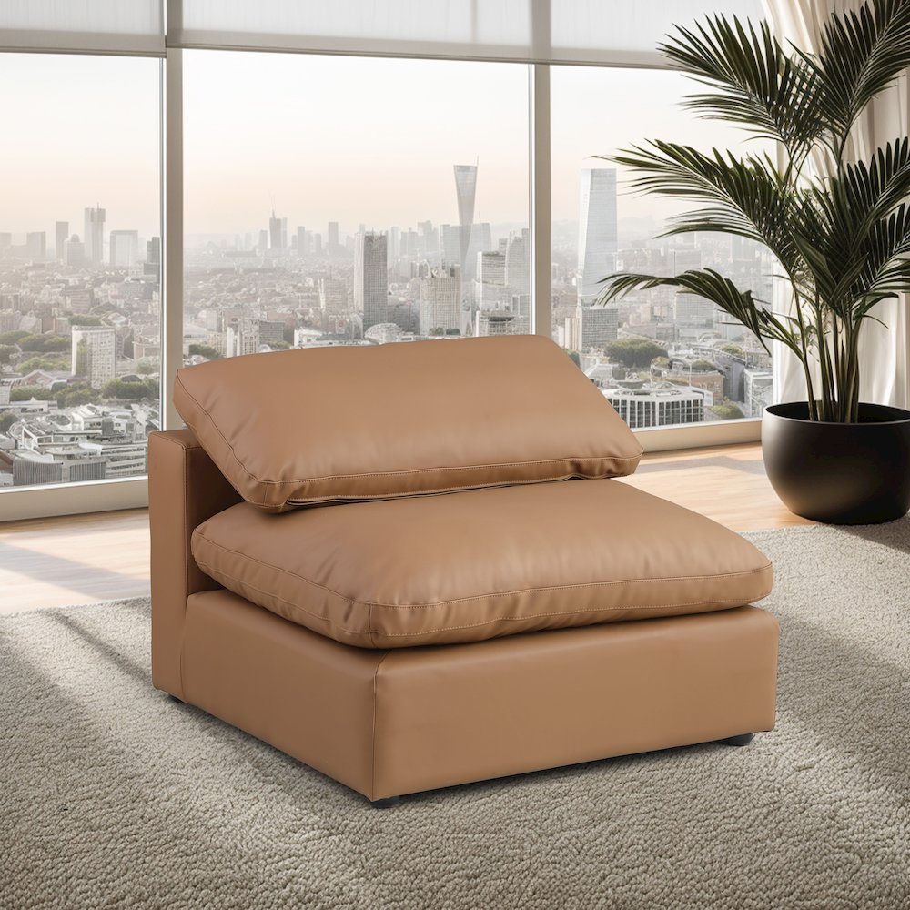 Comfy Cognac Vegan Leather Modular Armless Chair. Picture 2