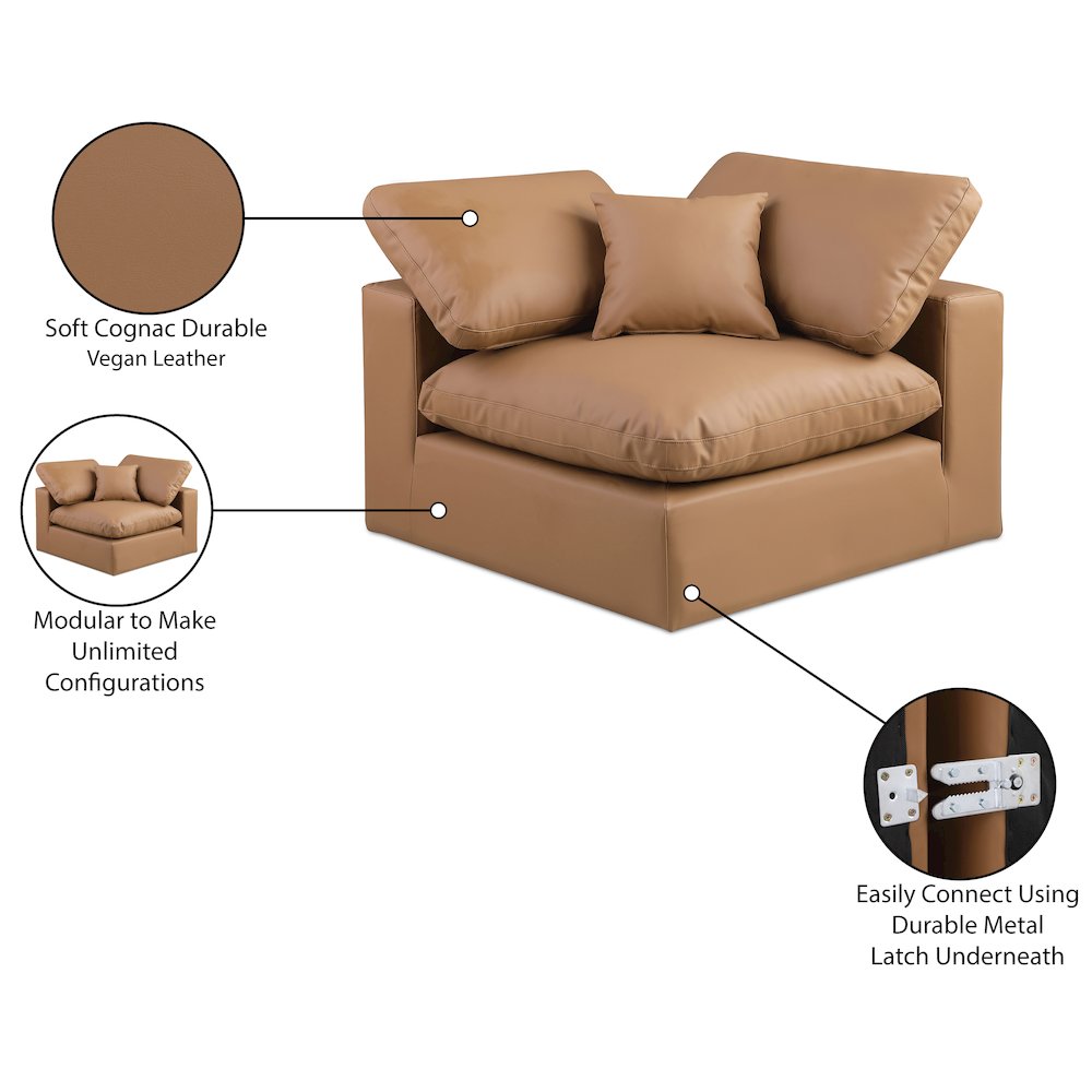 Comfy Cognac Vegan Leather Modular Corner Chair. Picture 11