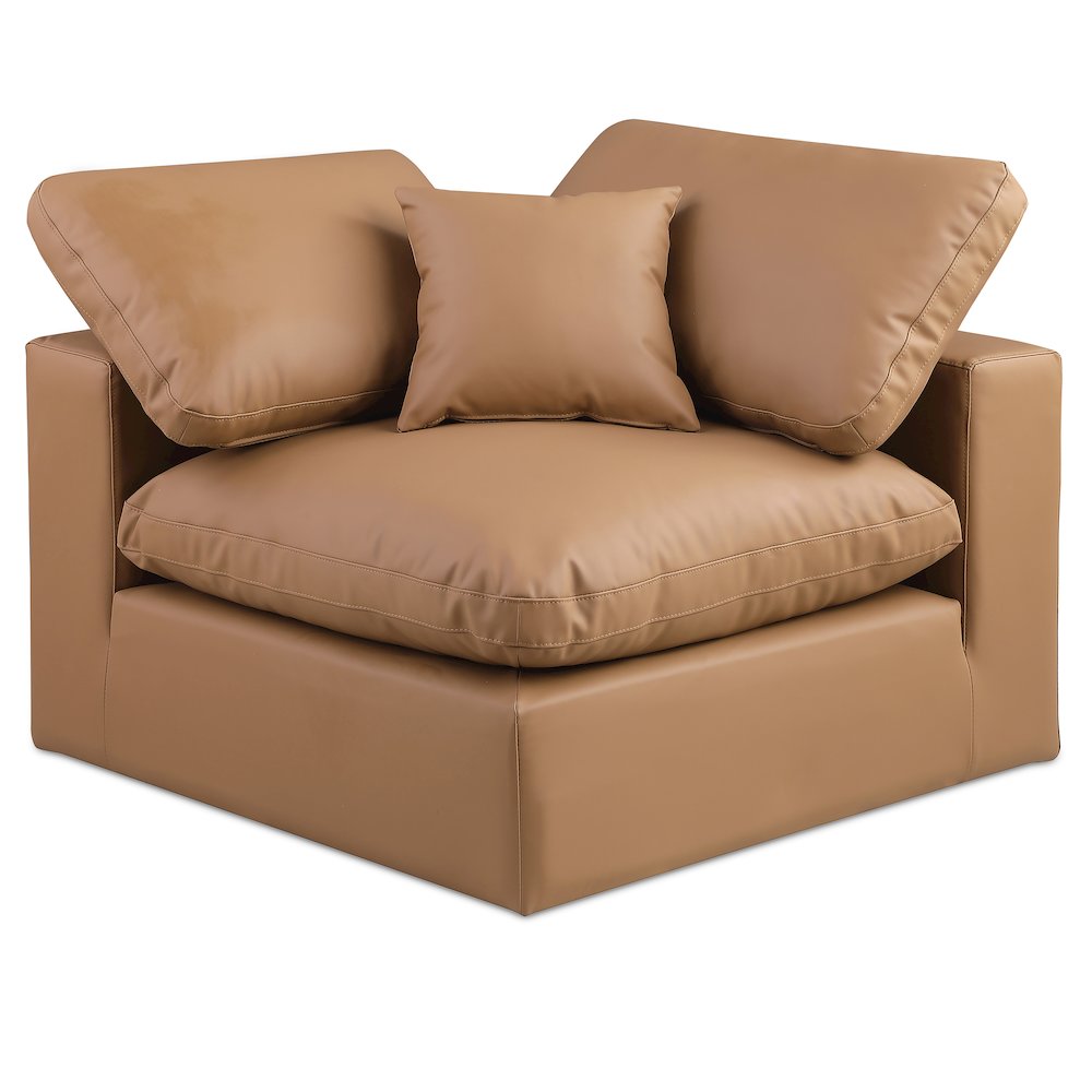 Comfy Cognac Vegan Leather Modular Corner Chair. Picture 1