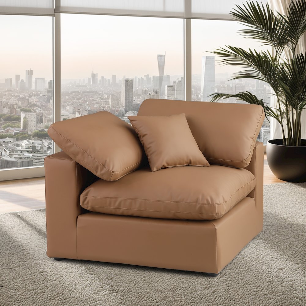 Comfy Cognac Vegan Leather Modular Corner Chair. Picture 2