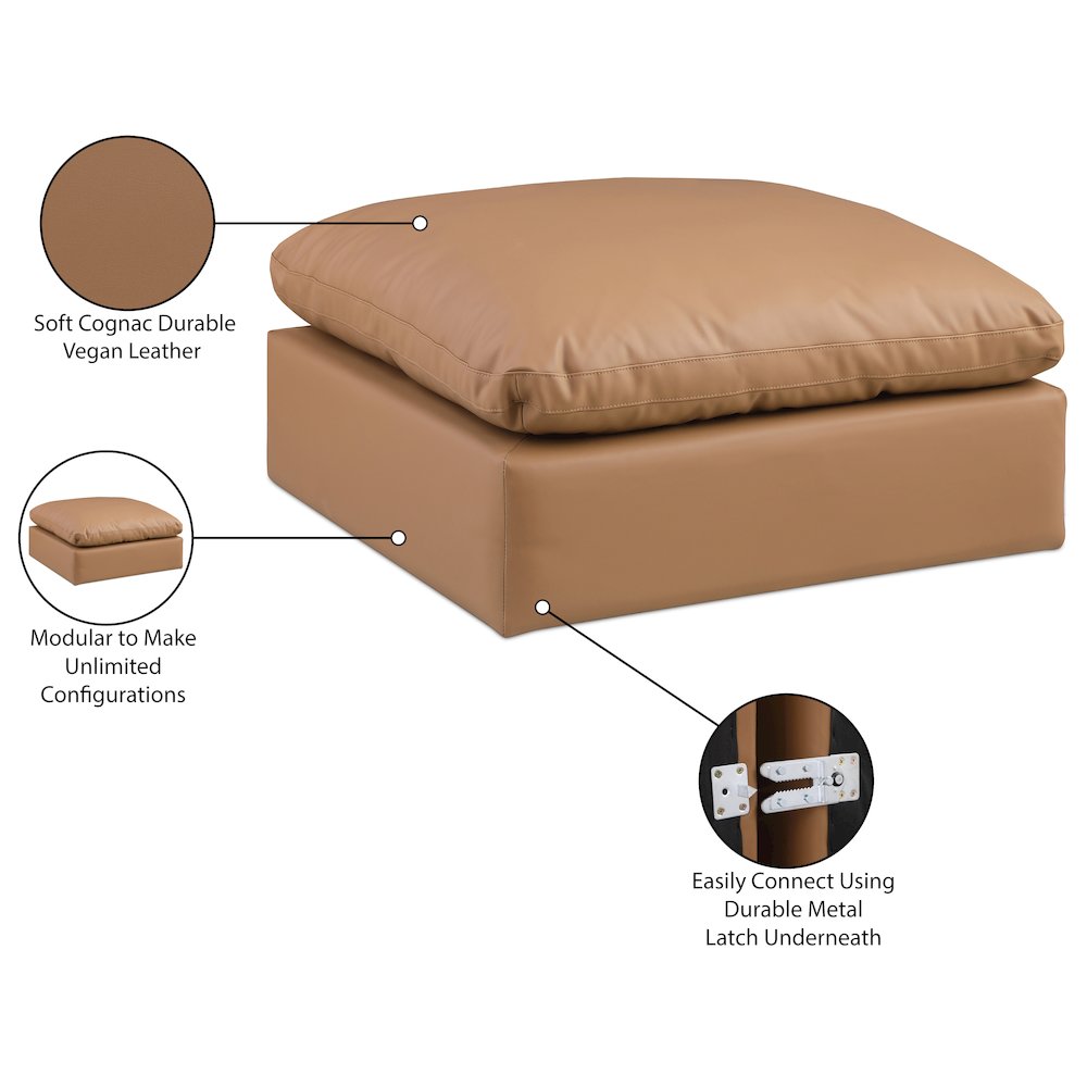 Comfy Cognac Vegan Leather Modular Ottoman. Picture 6