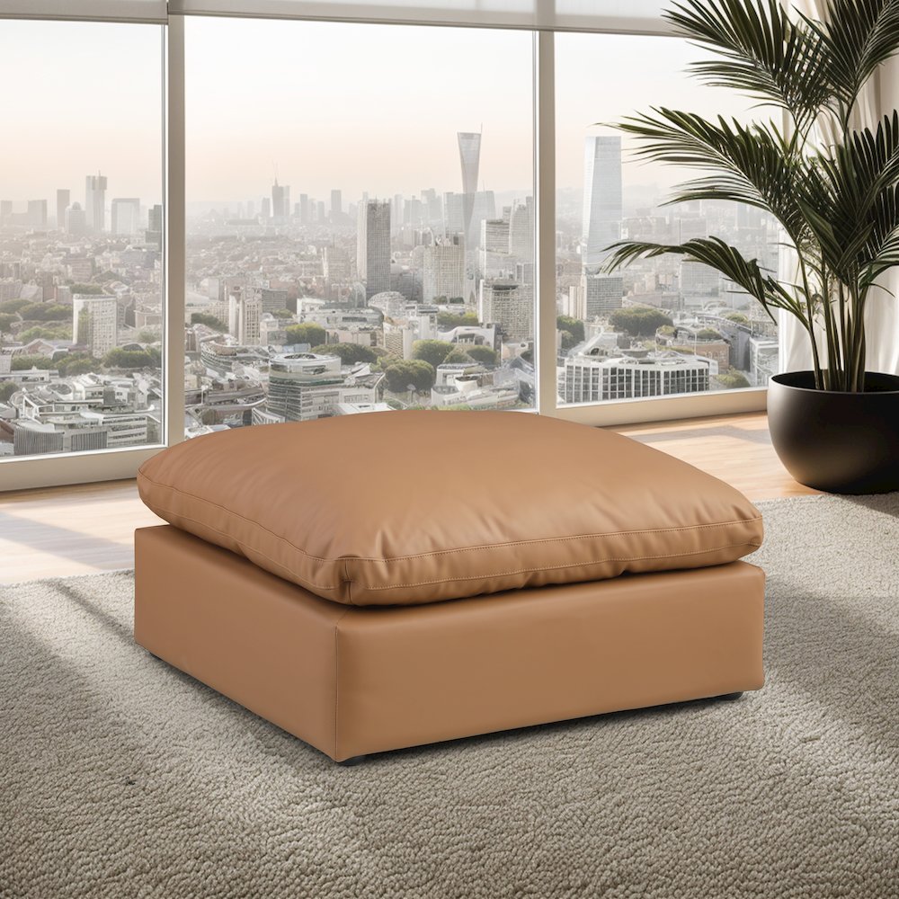 Comfy Cognac Vegan Leather Modular Ottoman. Picture 2