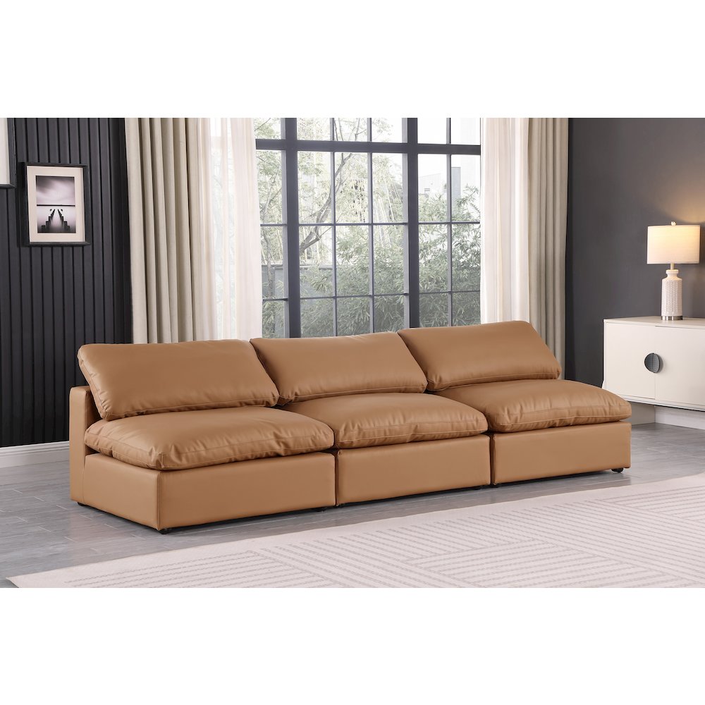 Comfy Cognac Vegan Leather Modular Sofa. Picture 2